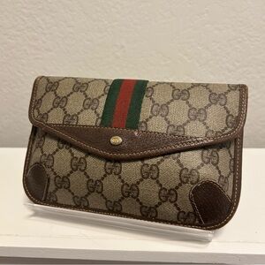 Gucci Beige and Brown Monogram Wristlet